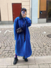 韩国街拍范中长款过膝羊毛毛呢大衣外套女显瘦设计小众街拍深蓝色