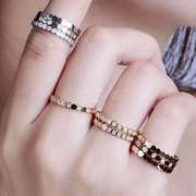 蜂巢戒指女纯银小众设计满钻玫瑰金蜂窝素圈排钻叠戴锆石素戒食指
