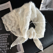 设计感三角蕾丝巾少女春夏法式装饰拍照包头巾(包头巾)黑白气质小丝巾领巾