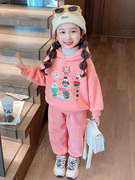 女童加绒套装宝宝秋冬装韩版休闲儿童，加厚卫衣运动4五6岁女孩衣服