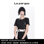 lapargay纳帕佳2023女装，上衣百搭休闲露肩字母，印花短袖t恤潮