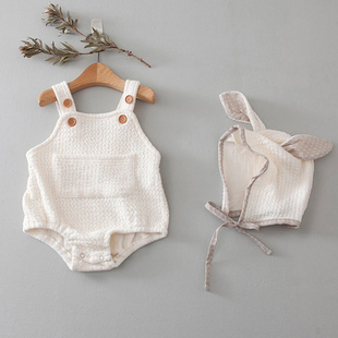韩版ins新生婴儿衣服可爱兔子，背带爬服小动物造型包屁连体衣哈衣