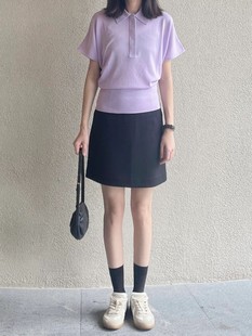 co*s风女装标准版型，蝙蝠袖针织polo衫紫丁香2023夏1175534002