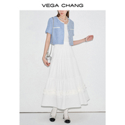 vegachang白色半身裙女2024年夏季芭蕾，风花边蓬松蛋糕长裙子