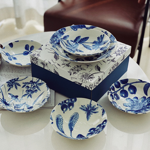 日本AITO Botanical餐具美浓烧日式青花瓷套装盘子手绘釉下彩礼盒