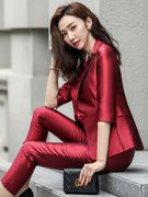职业装气质女神范时尚(范时尚，)红色西装外套，女春季韩版英伦风西服套装
