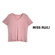 MISS RUILI定制 高货·轻奢·春季V领天丝羊毛短袖T恤A6923