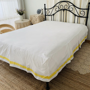 纯棉床裙欧式全棉床笠白色床罩手工拼布三面下垂四季通用防滑薄款