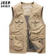 jeep吉普马甲男士春季多口袋，摄影钓鱼背心，纯棉工装运动坎肩外套男