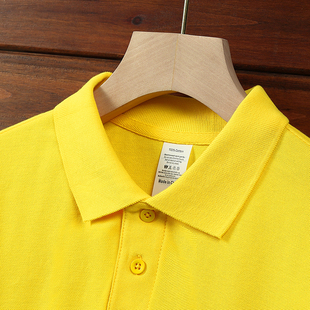 春夏长袖polo衫时尚流行男女，款开叉翻领短袖，纯棉有领t恤商务黄色