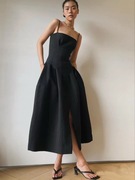 winnicelh法式优雅气质，高级小黑裙显瘦收腰吊带，露背礼服连衣裙夏