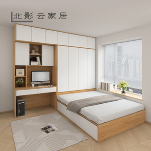 储物高箱床带柜床榻榻米现代简约实木双人床1.2米床衣柜组合定制