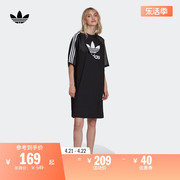 居家运动拼接网纱短袖连衣裙女装夏季adidas阿迪达斯三叶草