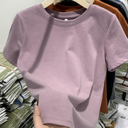 浅紫色棉质短袖t恤女香芋紫纯色基础款短袖宽松半袖欧货小衫上衣