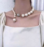 法式赫本风复古渐变大小珍珠，镶钻项链女时尚短款choker锁骨链颈链