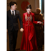 新中式敬酒服女秋冬红色套装旗袍秀禾服婚服中国风新娘订婚礼服裙