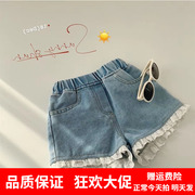 女童牛仔短裤2022夏季韩版儿童可爱舒适软，蕾丝花边短裤6881