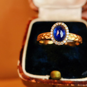 宝创集0.64克拉斯里兰卡天然皇家蓝宝石戒指，18k金镶钻(金镶钻)麦穗戒臂ins