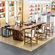 品原木大板桌实木茶桌椅组合自然边大班台简约现代中式茶几整板茶