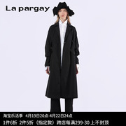 Lapargay纳帕佳2023秋季欧美百搭女式黑色长袖宽松中长款风衣