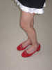 ElegiFemme原创24真皮圆头蝴蝶结单鞋红色漆皮芭蕾舞鞋中跟鞋