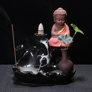 宇轩创意花器花插倒流香炉花瓶荷塘，紫砂金玉满堂小和尚陶瓷摆件