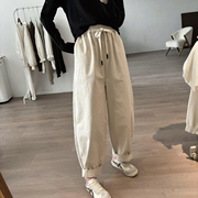 棉质灯笼裤女式春秋季宽松大码显瘦长裤简约小众，设计感阔腿裤
