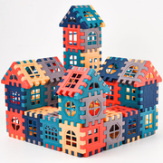 儿童方块房子莫兰迪，拼装积木拼装益智玩具，大颗粒幼儿园男女孩拼图