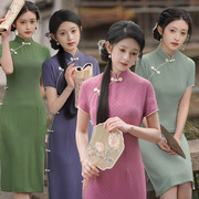 旗袍年轻款少女夏季改良连衣裙日常中国风单层弹力，棉麻中长款旗袍
