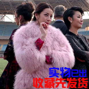 韩风第一件环保托卡皮毛一体外套，女托卡斯纳ee粉色偏光灰迪丽热巴