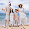 沙滩亲子装白色蕾丝海边度假衬衫，一家三四口母女装吊带连衣裙套装