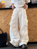xbro美式休闲多口袋白色牛仔裤，男直筒微喇小众，百搭拖地显瘦辣妹裤