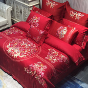 床单结婚套件1.8m床上用品婚庆大红被套纯色六件套十件套四件套
