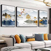 新中式客厅装饰画现代轻奢沙发背景墙挂画家和万事兴山水晶瓷