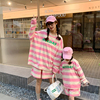 炸街亲子装母女2024春装洋气粉色，条纹亲子套装运动百搭母子装
