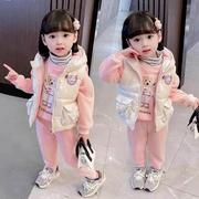 女童秋装韩版马甲加绒卫衣套装，儿童洋气加厚女宝宝秋冬运动三件套