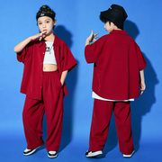 儿童街舞潮服hiphop嘻哈男童衬衫演出服套装女童hiphop爵士表演服