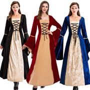 欧式复古宫廷裙欧洲中世纪收腰法式长裙公主礼服英伦风连衣裙
