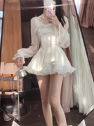 IN MIMIFACE 芭蕾风白色背心连衣裙女夏季无袖气质高级感蓬蓬短裙