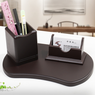 木质笔筒办公室桌面收纳名片盒摆件，轻奢高档中国风印logo定制