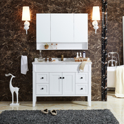 简约美式浴室柜落地橡木白色卫生间洗手洗脸台盆柜组合北欧卫