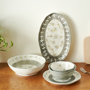 肆月日式鱼盘家用椭圆形陶瓷餐具高颜值大号装鱼盘好看的蒸鱼盘子