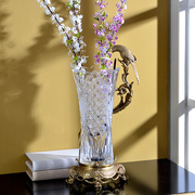 欧式高档创意水晶花瓶花器美式全铜花插客厅餐桌玄关装饰品摆件