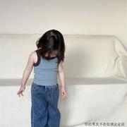 装2024春季夏款韩版男童女童中小童针织相拼童背心休闲T恤