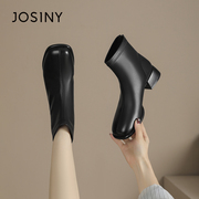 卓诗尼高跟短靴，女2024切尔西靴冬季单靴黑色，舒适方头法式踝靴