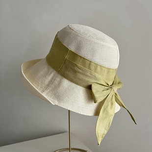 日本和纸透气好薄款夏季蝴蝶结亚麻大檐圆顶渔夫帽草帽遮阳帽女士