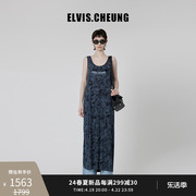 ELVIS.CHEUNG24春夏复古休闲高开叉针织无袖背心连衣裙长裙