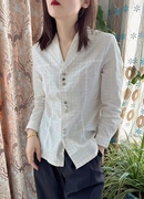 夏季女士衬衫长袖打底衫韩版时尚设计感小众，格子棉衬衣外套潮