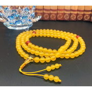 藏族饰用供品佛珠手链108颗天然黄玉念珠，佛珠配红玛瑙隔珠