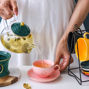 潮祥北欧陶瓷下午茶花茶具，耐热玻璃茶壶煮花草，水果茶哑光杯碟套装